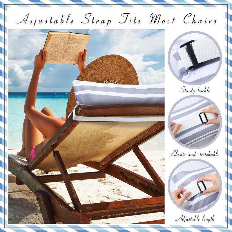 Menkxi 17"x10" Inflatable Beach Pillow with Removable Cover, Beach Chair Backpacking Pillow with Strap Stripe for Summer Sand Pools Travel Vacations(Gray White) - Image 4